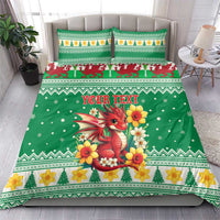 Personalized Wales Christmas Bedding Set Cute Red Welsh Dragon and Daffodils - Wonder Print Shop