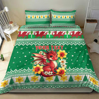 Personalized Wales Christmas Bedding Set Cute Red Welsh Dragon and Daffodils - Wonder Print Shop