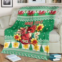 Personalized Wales Christmas Blanket Cute Red Welsh Dragon and Daffodils - Wonder Print Shop