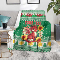 Personalized Wales Christmas Blanket Cute Red Welsh Dragon and Daffodils - Wonder Print Shop