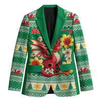Personalized Wales Christmas Blazer Cute Red Welsh Dragon and Daffodils - Wonder Print Shop
