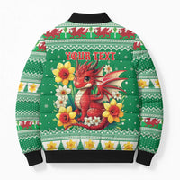 Personalized Wales Christmas Bomber Puffer Jacket Cute Red Welsh Dragon and Daffodils - Wonder Print Shop