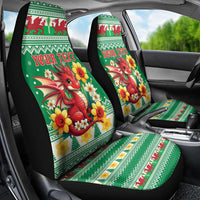 Personalized Wales Christmas Car Seat Cover Cute Red Welsh Dragon and Daffodils - Wonder Print Shop