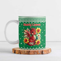 Personalized Wales Christmas Ceramic Mug Cute Red Welsh Dragon and Daffodils - Wonder Print Shop