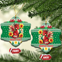 Personalized Wales Christmas Ceramic Ornament Cute Red Welsh Dragon and Daffodils - Wonder Print Shop