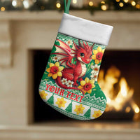 Personalized Wales Christmas Stocking Cute Red Welsh Dragon and Daffodils - Wonder Print Shop