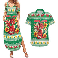 Personalized Wales Christmas Couples Matching Summer Maxi Dress and Hawaiian Shirt Cute Red Welsh Dragon and Daffodils - Wonder Print Shop
