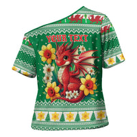 Personalized Wales Christmas Cross Shoulder Shirt Cute Red Welsh Dragon and Daffodils - Wonder Print Shop