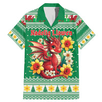 Personalized Wales Christmas Family Matching Mermaid Dress and Hawaiian Shirt Cute Red Welsh Dragon and Daffodils - Wonder Print Shop