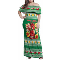 Personalized Wales Christmas Family Matching Off Shoulder Maxi Dress and Hawaiian Shirt Cute Red Welsh Dragon and Daffodils - Wonder Print Shop