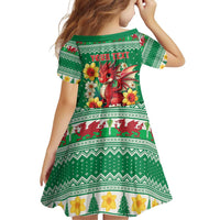 Personalized Wales Christmas Family Matching Off Shoulder Short Dress and Hawaiian Shirt Cute Red Welsh Dragon and Daffodils - Wonder Print Shop