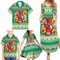 Personalized Wales Christmas Family Matching Summer Maxi Dress and Hawaiian Shirt Cute Red Welsh Dragon and Daffodils - Wonder Print Shop
