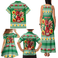 Personalized Wales Christmas Family Matching Tank Maxi Dress and Hawaiian Shirt Cute Red Welsh Dragon and Daffodils - Wonder Print Shop