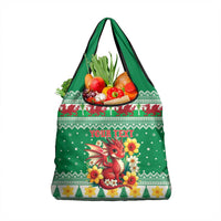 Personalized Wales Christmas Grocery Bag Cute Red Welsh Dragon and Daffodils - Wonder Print Shop