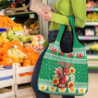 Personalized Wales Christmas Grocery Bag Cute Red Welsh Dragon and Daffodils - Wonder Print Shop