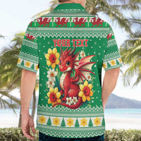 Personalized Wales Christmas Hawaiian Shirt Cute Red Welsh Dragon and Daffodils - Wonder Print Shop