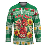 Personalized Wales Christmas Hockey Jersey Cute Red Welsh Dragon and Daffodils - Wonder Print Shop