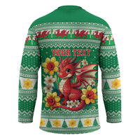 Personalized Wales Christmas Hockey Jersey Cute Red Welsh Dragon and Daffodils - Wonder Print Shop