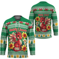 Personalized Wales Christmas Hockey Jersey Cute Red Welsh Dragon and Daffodils - Wonder Print Shop