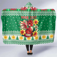 Personalized Wales Christmas Hooded Blanket Cute Red Welsh Dragon and Daffodils - Wonder Print Shop