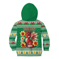 Personalized Wales Christmas Kid Hoodie Cute Red Welsh Dragon and Daffodils - Wonder Print Shop