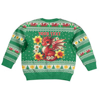 Personalized Wales Christmas Kid Ugly Christmas Sweater Cute Red Welsh Dragon and Daffodils - Wonder Print Shop