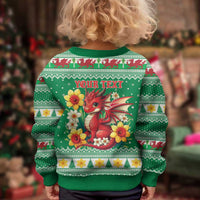 Personalized Wales Christmas Kid Ugly Christmas Sweater Cute Red Welsh Dragon and Daffodils - Wonder Print Shop