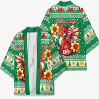 Personalized Wales Christmas Kimono Cute Red Welsh Dragon and Daffodils - Wonder Print Shop