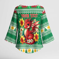 Personalized Wales Christmas Kimono Sleeve Blouse Cute Red Welsh Dragon and Daffodils - Wonder Print Shop