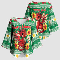 Personalized Wales Christmas Kimono Sleeve Blouse Cute Red Welsh Dragon and Daffodils - Wonder Print Shop