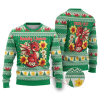 Personalized Wales Christmas Ugly Christmas Sweater Cute Red Welsh Dragon and Daffodils - Wonder Print Shop