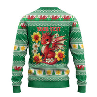 Personalized Wales Christmas Ugly Christmas Sweater Cute Red Welsh Dragon and Daffodils - Wonder Print Shop