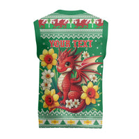 Personalized Wales Christmas Knitted V-Neck Vest Cute Red Welsh Dragon and Daffodils - Wonder Print Shop