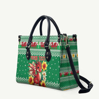 Personalized Wales Christmas Leather Bag Cute Red Welsh Dragon and Daffodils - Wonder Print Shop