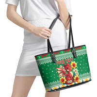 Personalized Wales Christmas Leather Tote Bag Cute Red Welsh Dragon and Daffodils - Wonder Print Shop