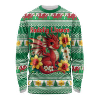 Personalized Wales Christmas Long Sleeve Shirt Cute Red Welsh Dragon and Daffodils - Wonder Print Shop
