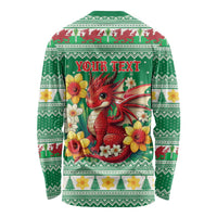 Personalized Wales Christmas Long Sleeve Shirt Cute Red Welsh Dragon and Daffodils - Wonder Print Shop
