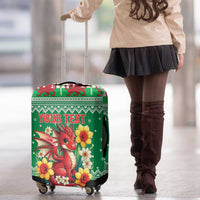 Personalized Wales Christmas Luggage Cover Cute Red Welsh Dragon and Daffodils - Wonder Print Shop