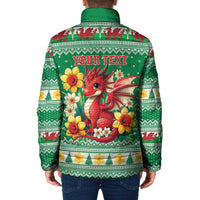 Personalized Wales Christmas Padded Jacket Cute Red Welsh Dragon and Daffodils - Wonder Print Shop