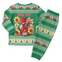 Personalized Wales Christmas Pajama Set Cute Red Welsh Dragon and Daffodils - Wonder Print Shop