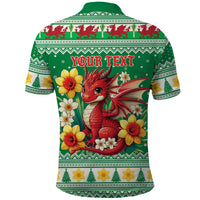 Personalized Wales Christmas Polo Shirt Cute Red Welsh Dragon and Daffodils - Wonder Print Shop
