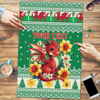 Personalized Wales Christmas Puzzle Cute Red Welsh Dragon and Daffodils - Wonder Print Shop