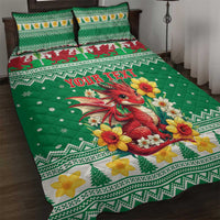 Personalized Wales Christmas Quilt Bed Set Cute Red Welsh Dragon and Daffodils - Wonder Print Shop