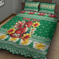 Personalized Wales Christmas Quilt Bed Set Cute Red Welsh Dragon and Daffodils - Wonder Print Shop