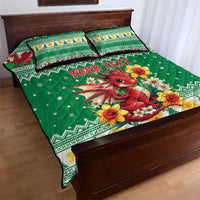 Personalized Wales Christmas Quilt Bed Set Cute Red Welsh Dragon and Daffodils - Wonder Print Shop