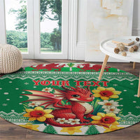 Personalized Wales Christmas Round Carpet Cute Red Welsh Dragon and Daffodils - Wonder Print Shop