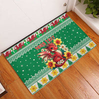 Personalized Wales Christmas Rubber Doormat Cute Red Welsh Dragon and Daffodils - Wonder Print Shop