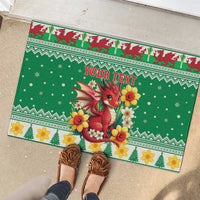 Personalized Wales Christmas Rubber Doormat Cute Red Welsh Dragon and Daffodils - Wonder Print Shop