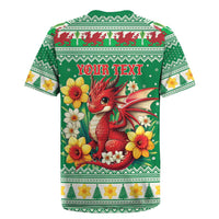 Personalized Wales Christmas Rugby Jersey Cute Red Welsh Dragon and Daffodils - Wonder Print Shop