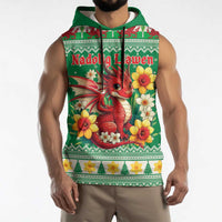Personalized Wales Christmas Sleeveless Hoodie Cute Red Welsh Dragon and Daffodils - Wonder Print Shop